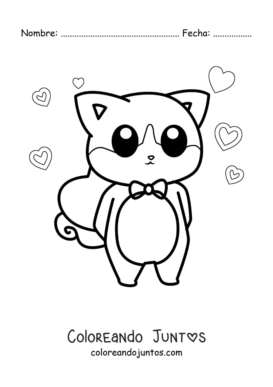 Imagen para colorear de gato kawaii elegante con un corazón