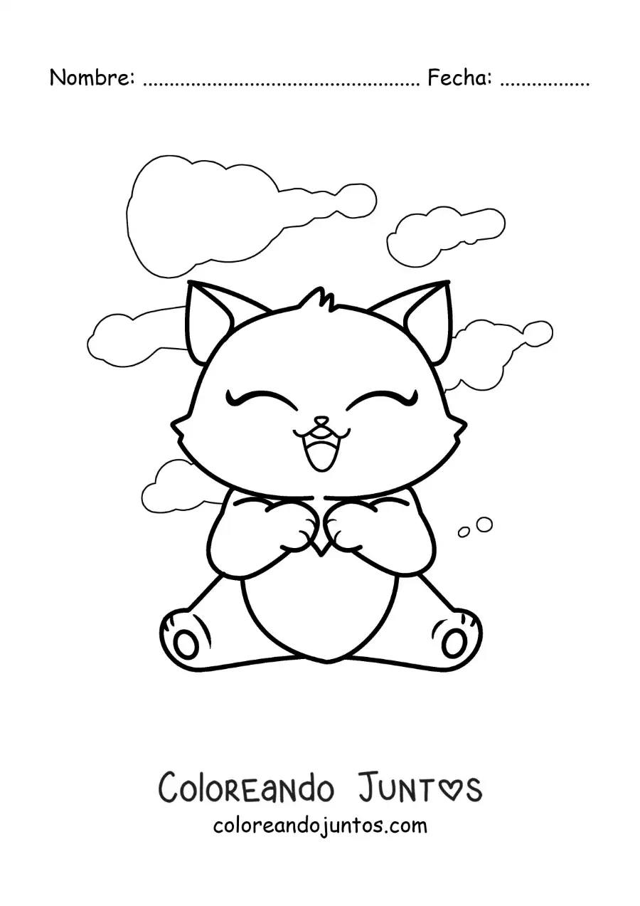 Imagen para colorear de tierno gatito sentado con un corazón