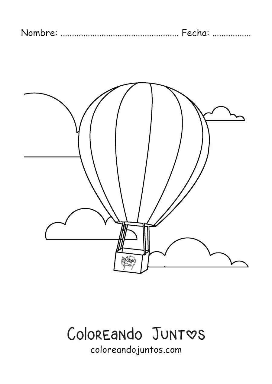 Imagen para colorear de un globo aerostático flotando en el cielo
