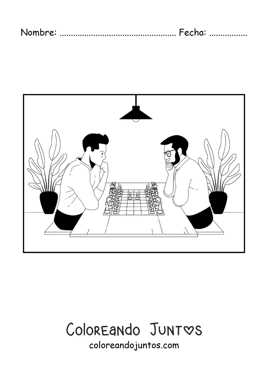 Imagen para colorear de dos hombres jugando ajedrez