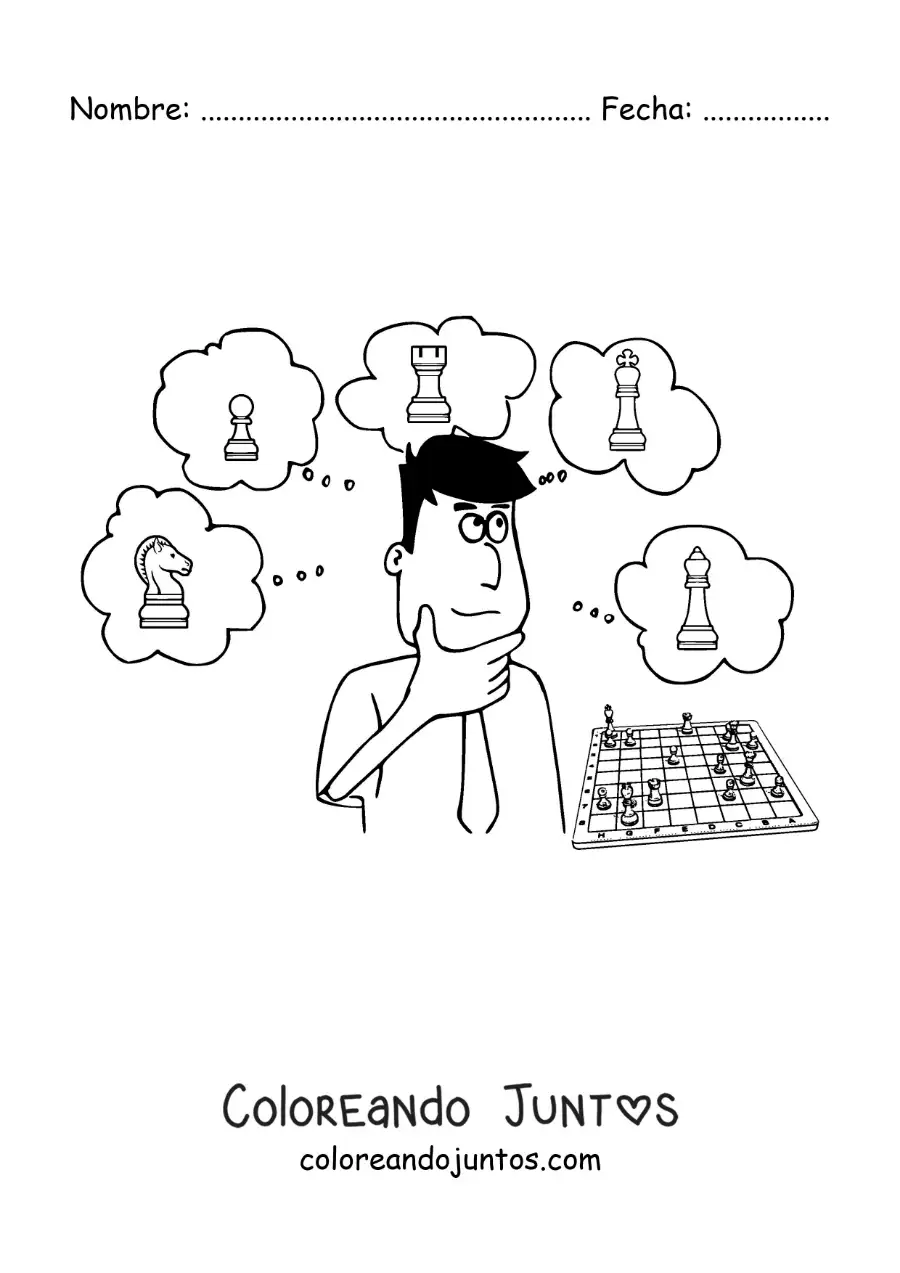 Imagen para colorear de caricatura de un hombre jugando ajedrez