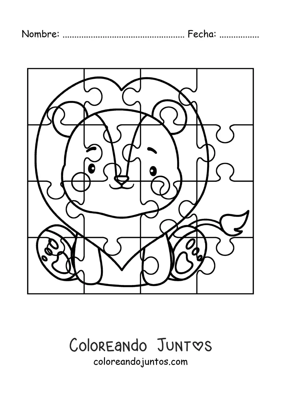 Imagen para colorear de rompecabezas recortable de un león animado