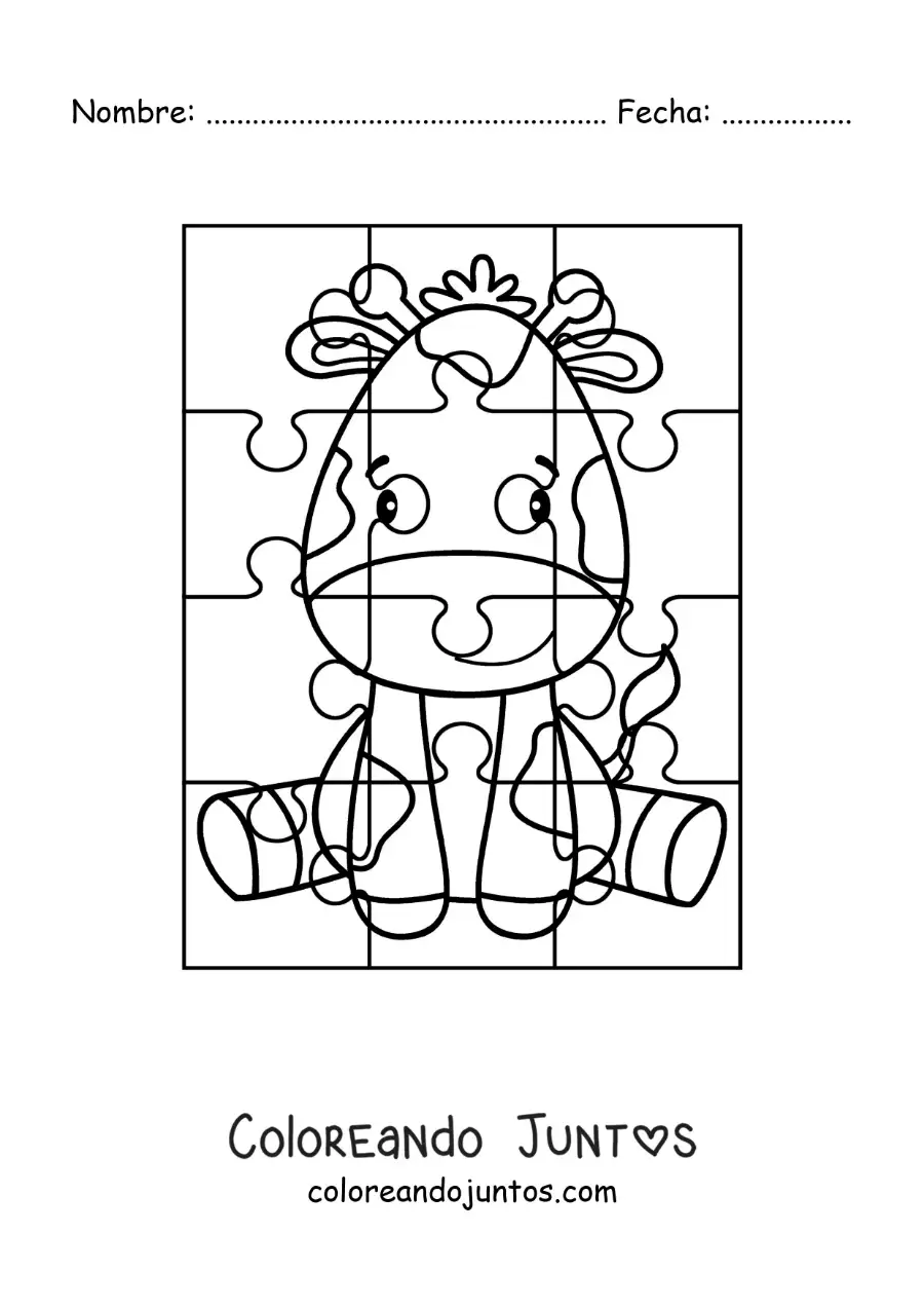 Imagen para colorear de rompecabezas recortable de una jirafa animada