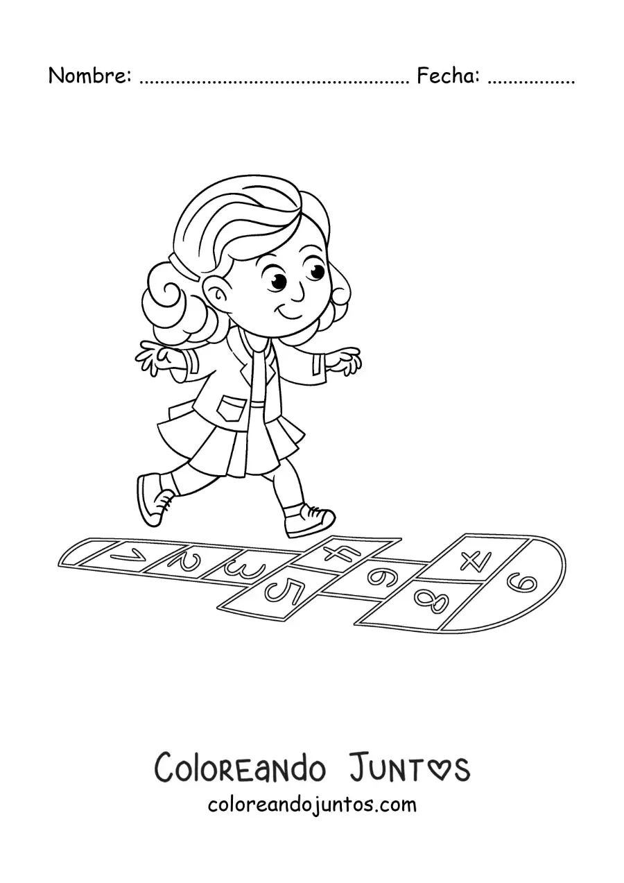 Imagen para colorear de una niña jugando al avioncito