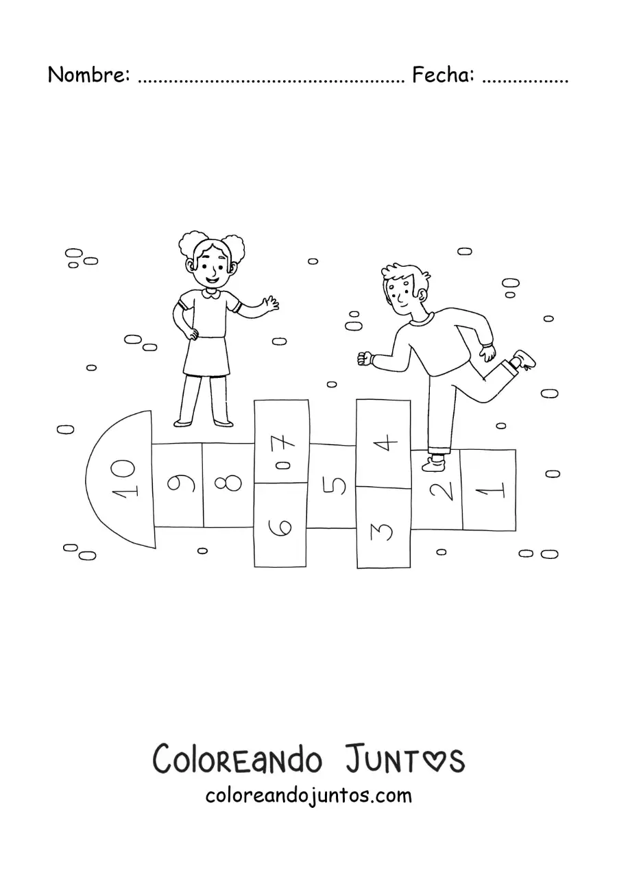 Imagen para colorear de niños jugando al juego tradicional del avioncito