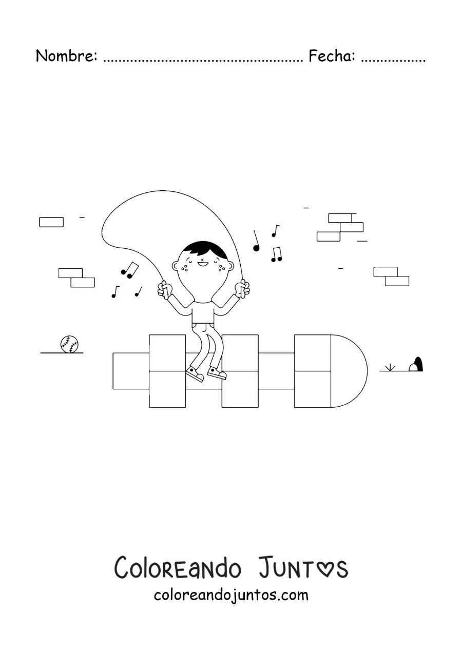 Imagen para colorear de niño saltando la cuerda jugando a la rayuela