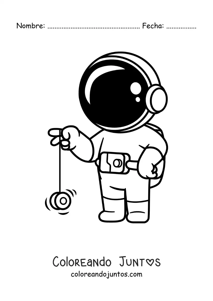 Imagen para colorear de astronauta animado jugando con un yoyo