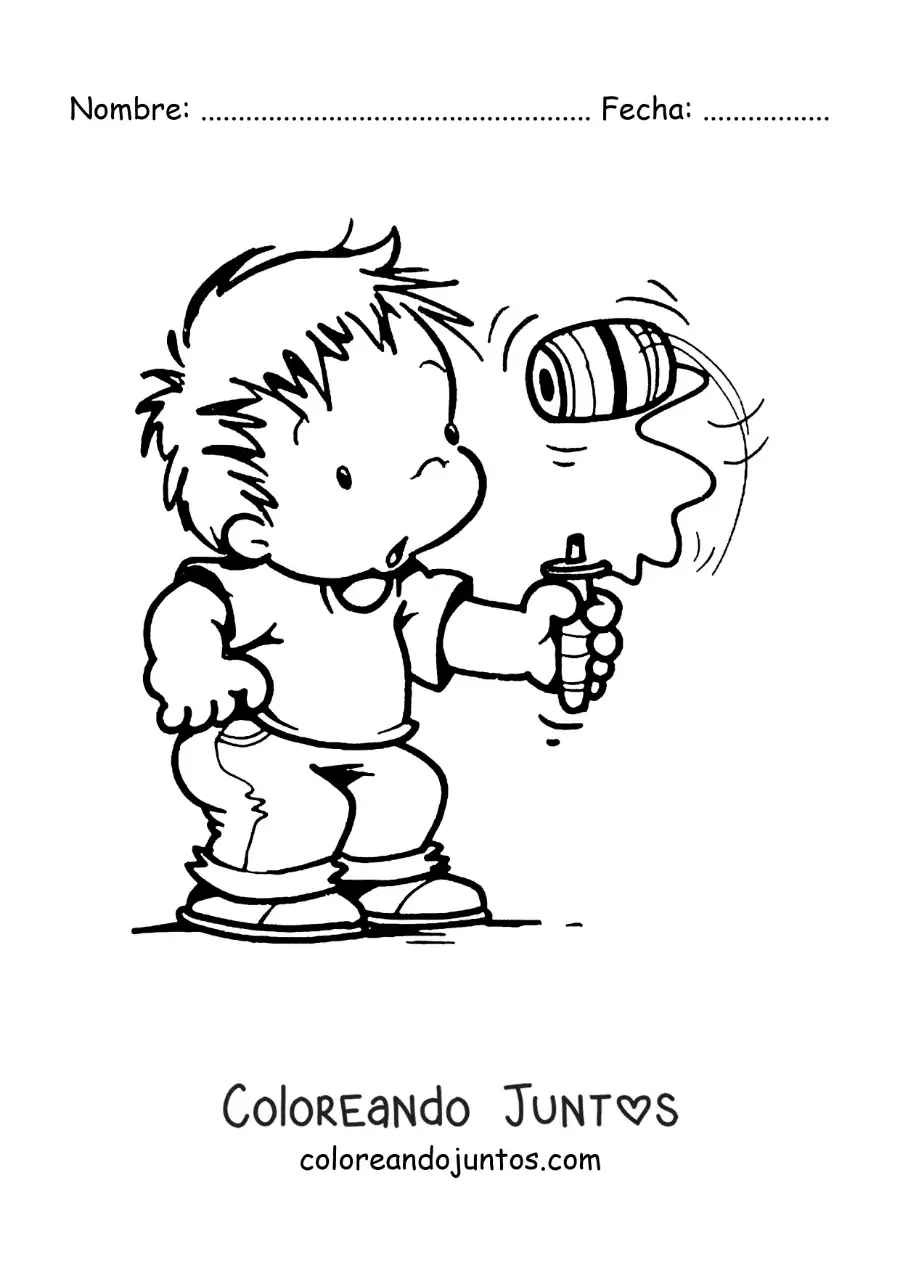 Imagen para colorear de niño jugando a la perinola