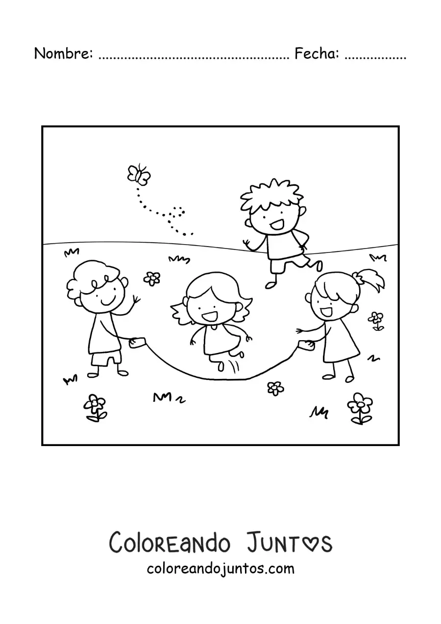 Imagen para colorear de niños jugando a saltar la cuerda en un parque
