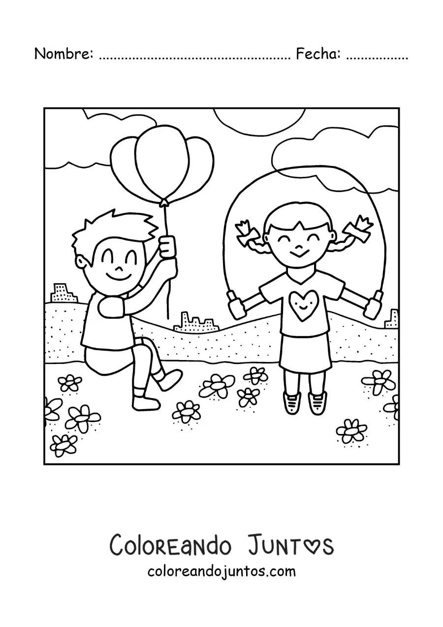 Imagen para colorear de niña saltando la cuerda en un parque