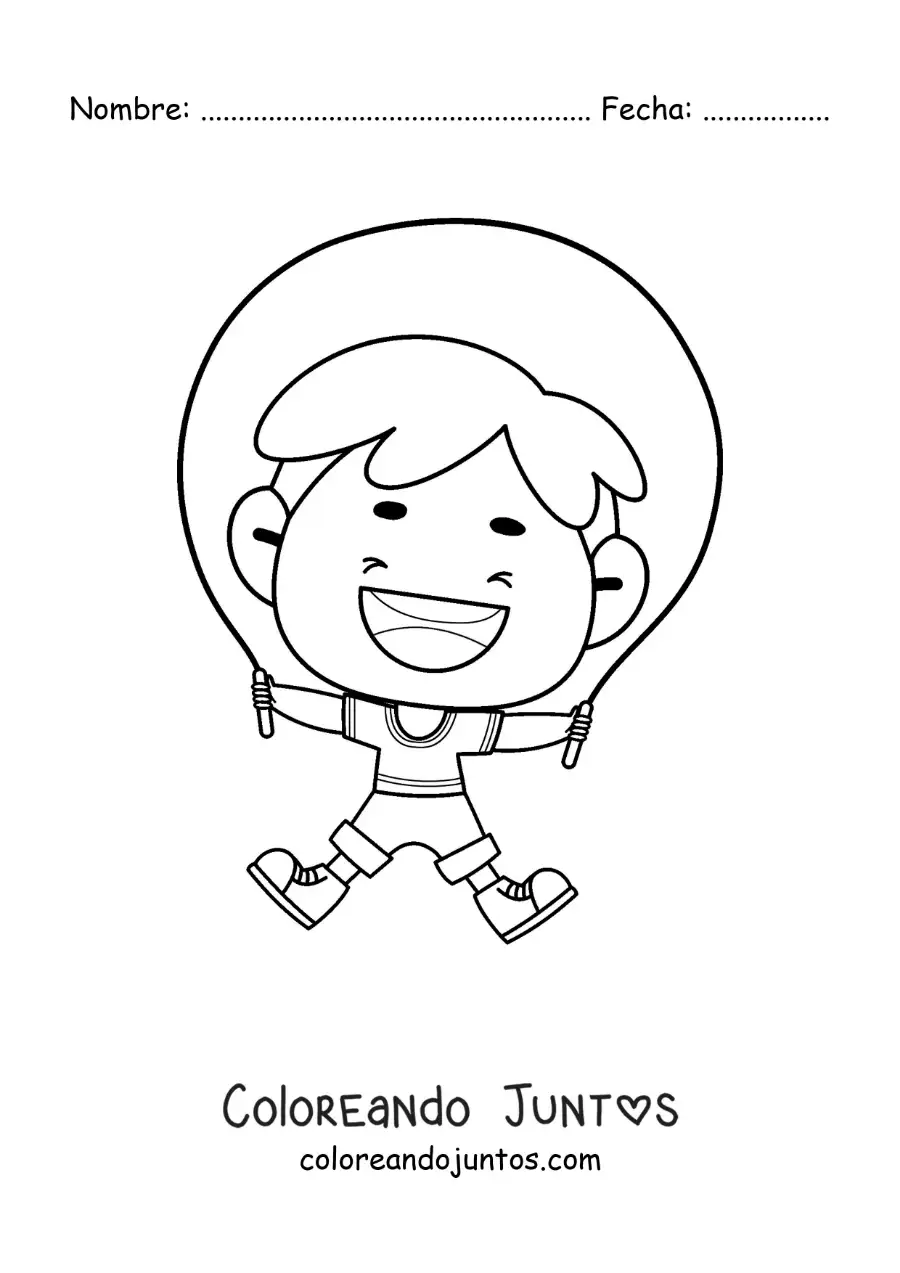 Imagen para colorear de niño animado saltando la cuerda