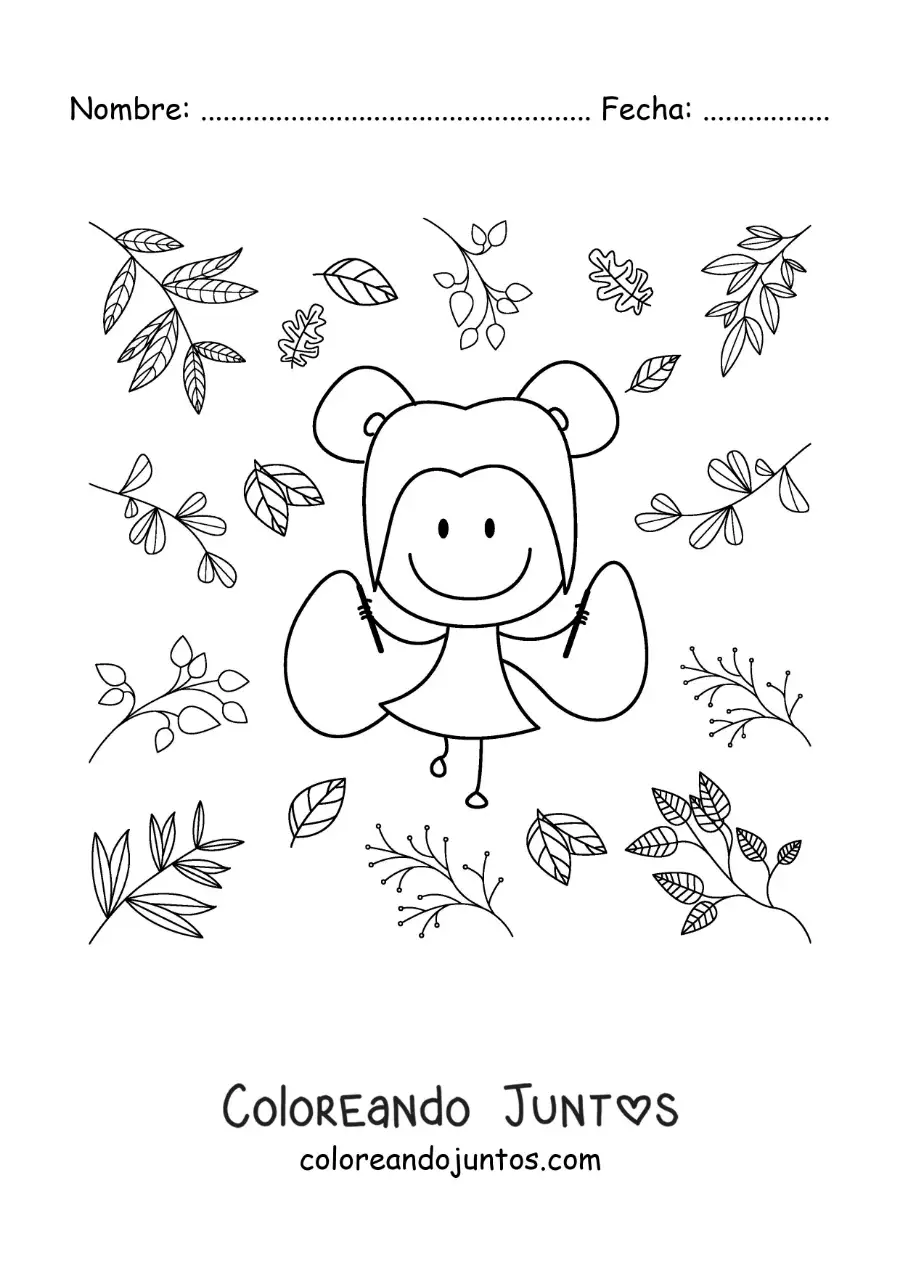 Imagen para colorear de niña animada saltando la cuerda