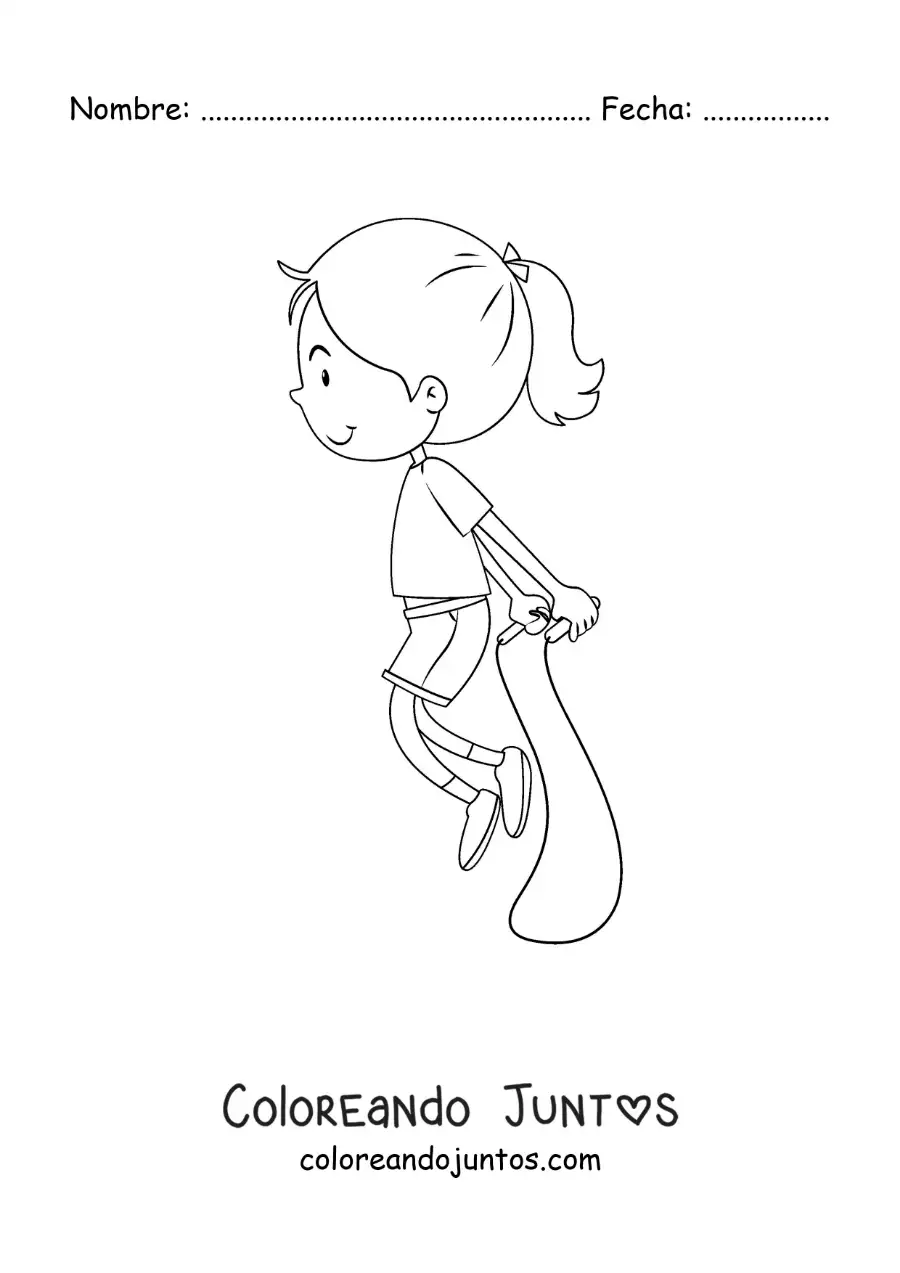 Imagen para colorear de niña animada saltando la comba