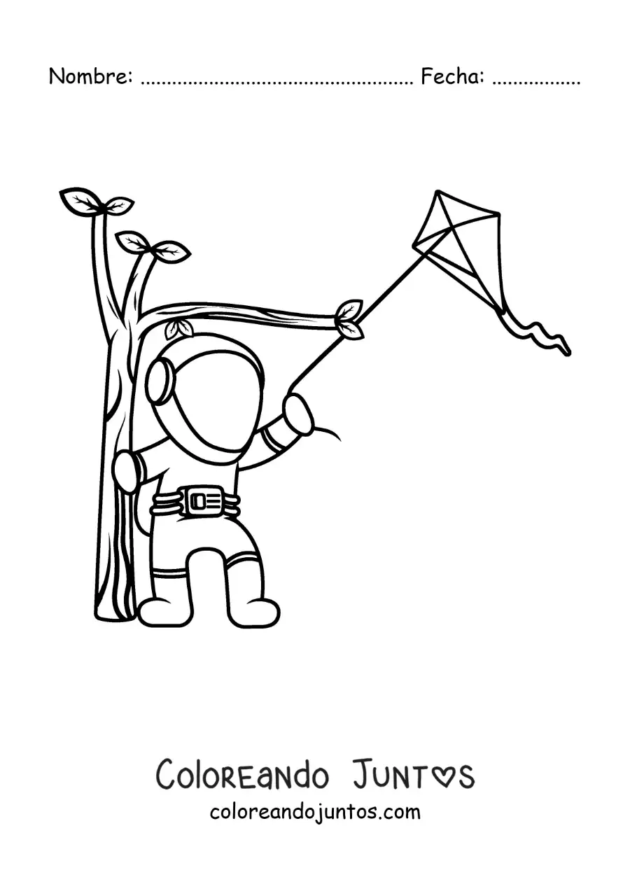 Imagen para colorear de un astronauta volando un cometa en el parque