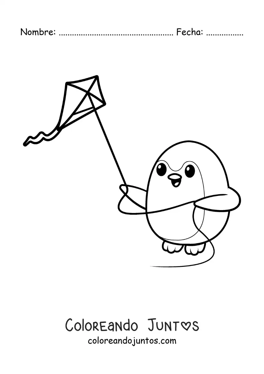 Imagen para colorear de pingüino animado volando un cometa