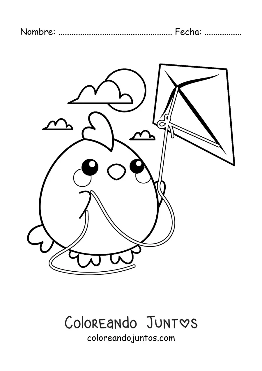 Imagen para colorear de gallina animada volando un papagayo