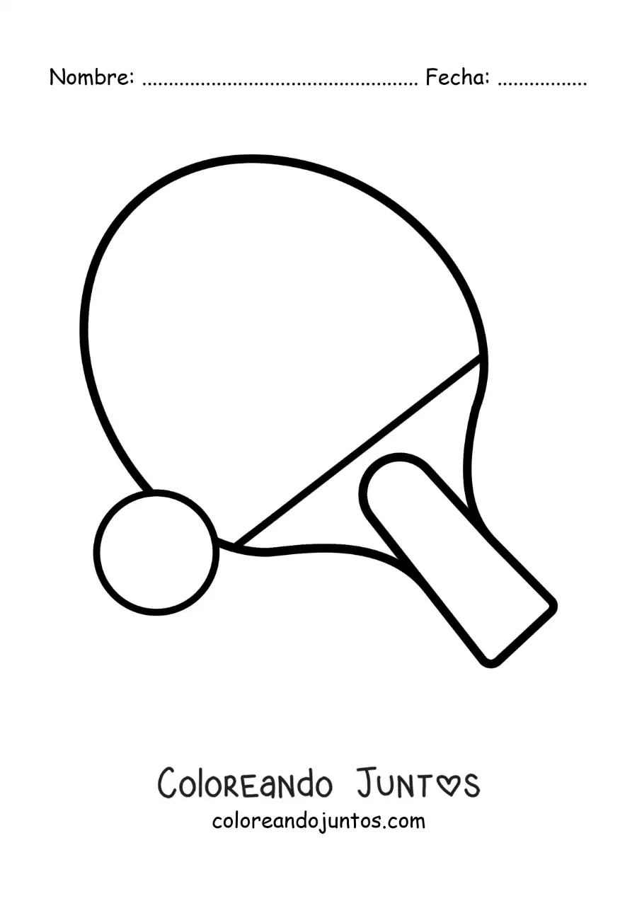 Imagen para colorear de paleta de tenis de mesa y pelota