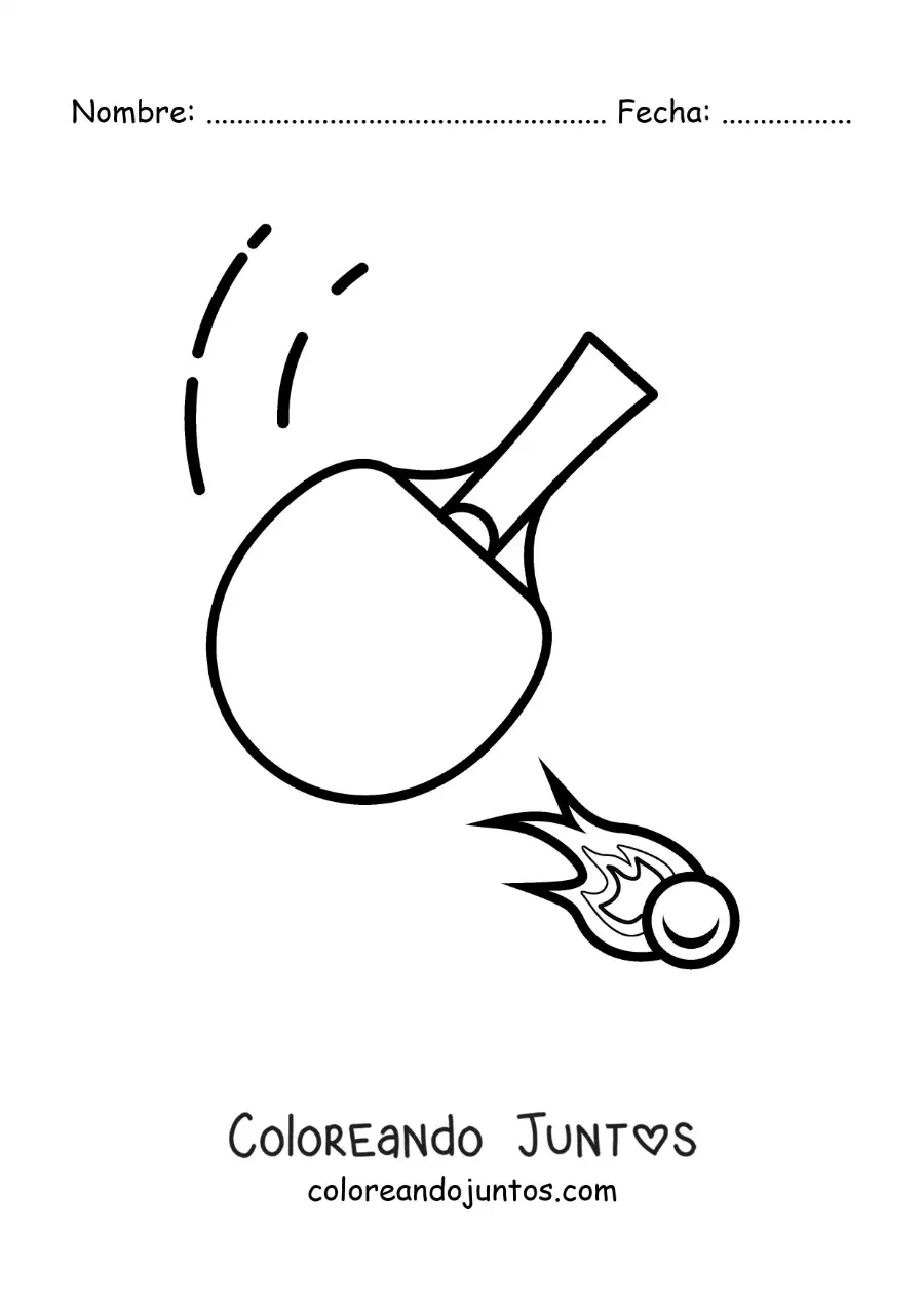 Imagen para colorear de paleta de ping pong golpeando la pelota