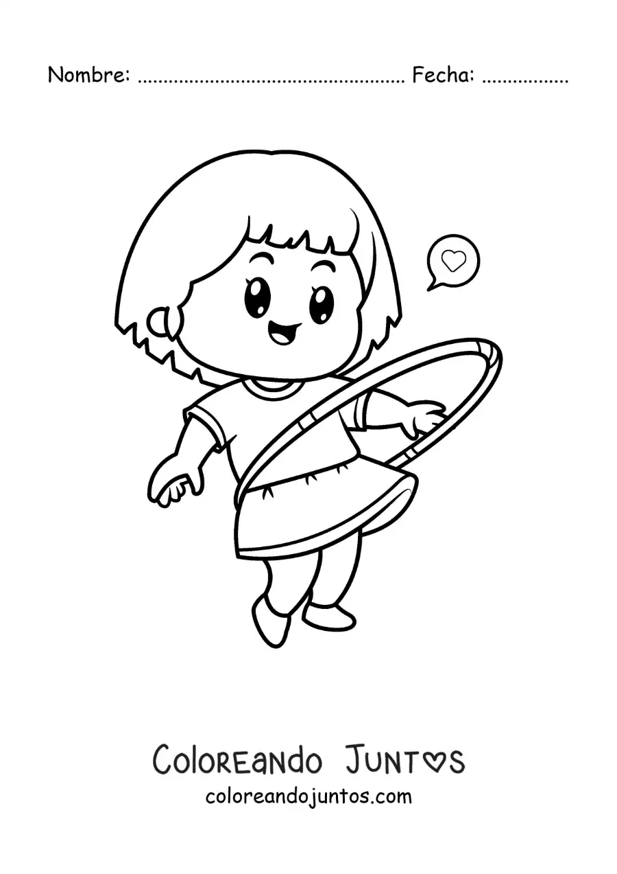 Imagen para colorear de niña jugando con aro hula hula