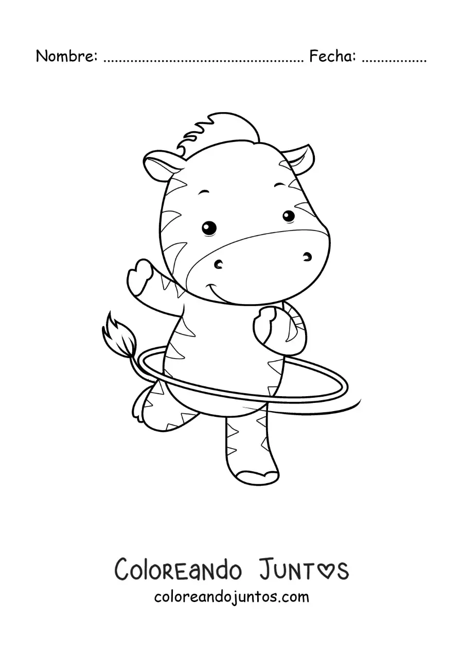 Imagen para colorear de cebra animada con aro hula hula