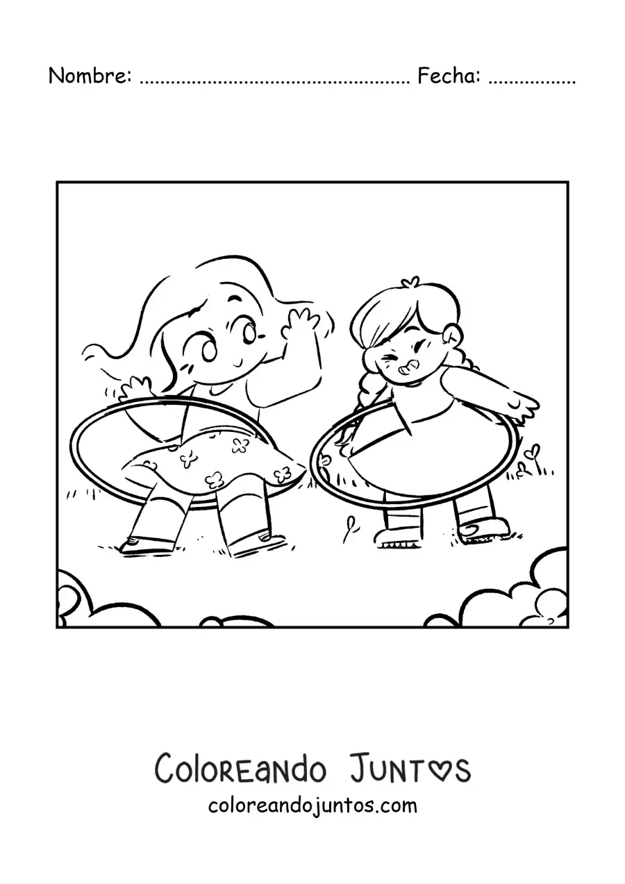 Imagen para colorear de niñas jugando con aros hula hula