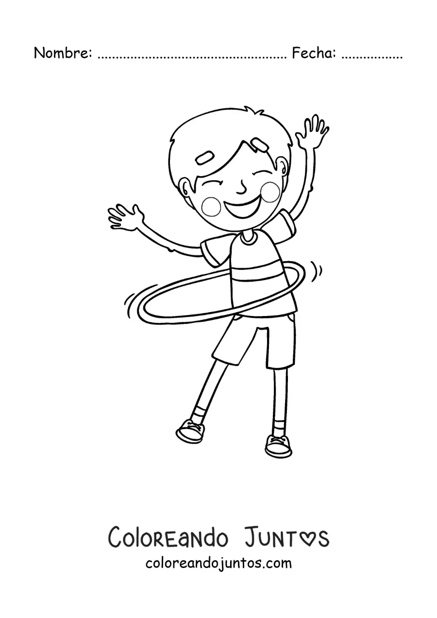 Imagen para colorear de niño girando con un hula hula