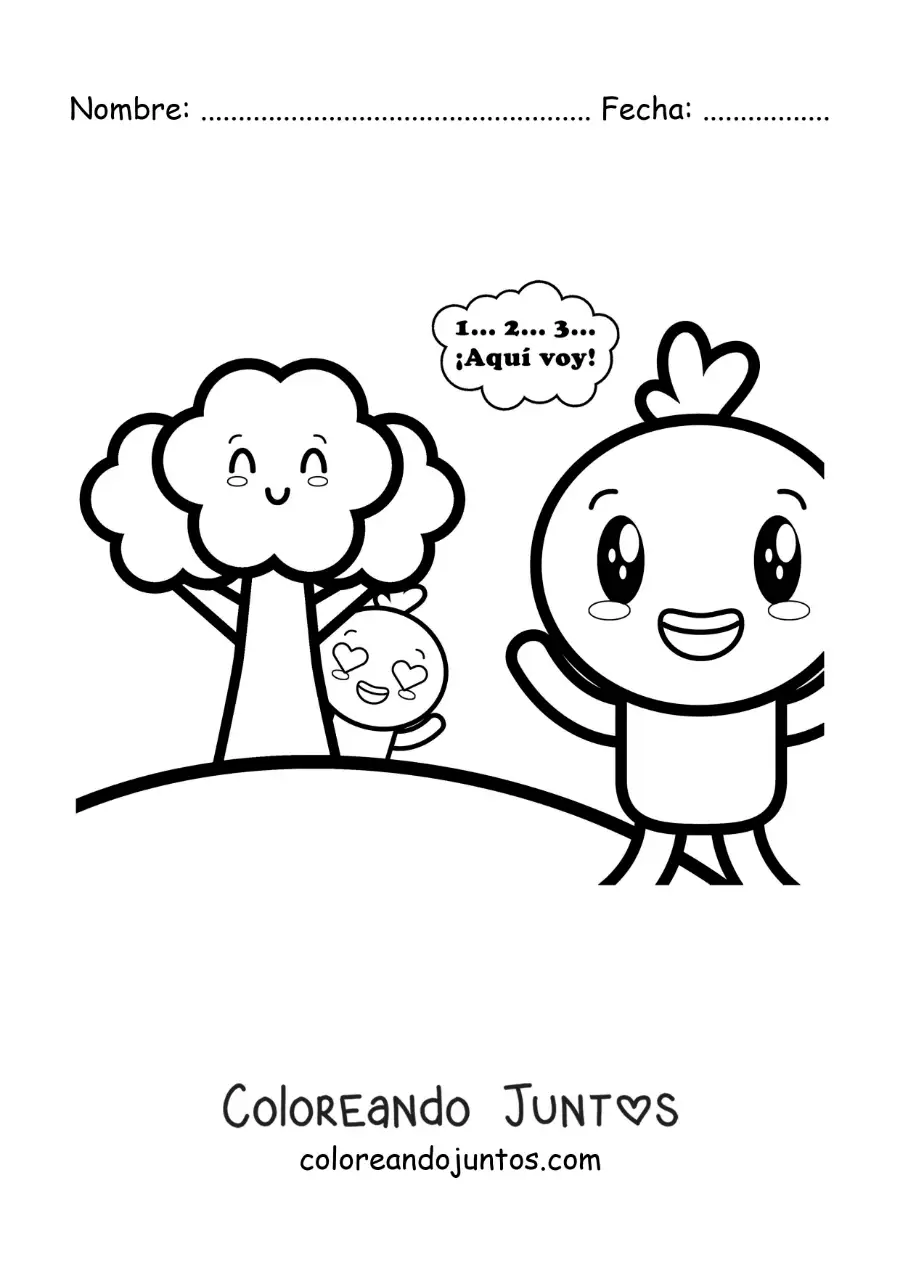 Imagen para colorear de caricatura de patos animados jugando al escondite