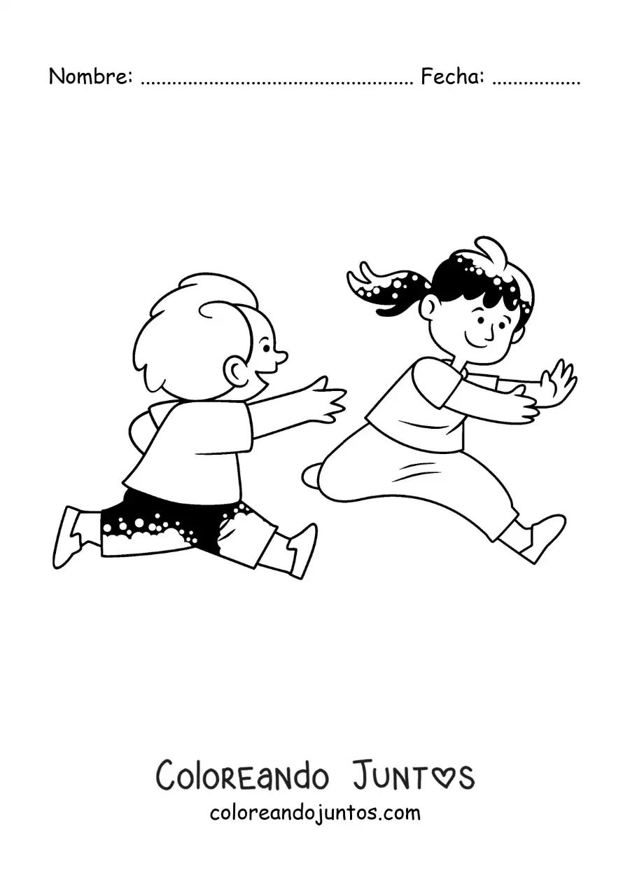 Imagen para colorear de niños corriendo jugando a las escondidas