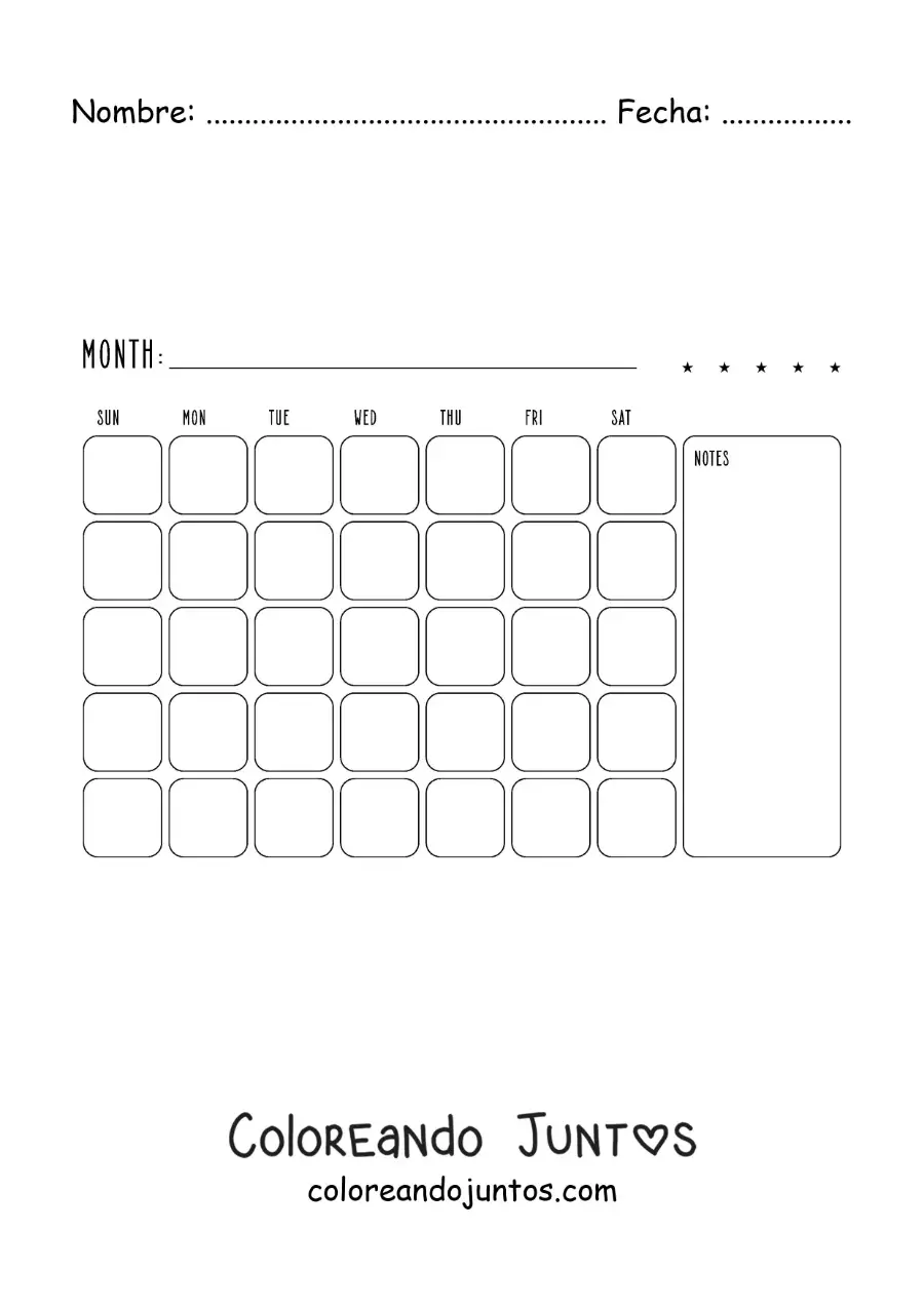 Imagen para colorear de calendario para imprimir