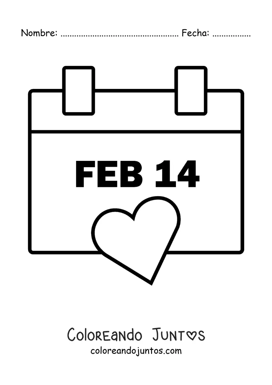Imagen para colorear de 14 de febrero en un calendario