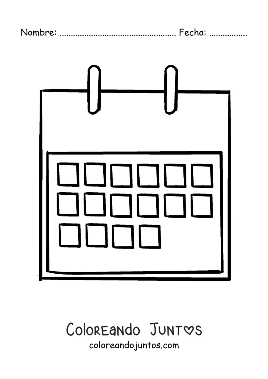 Imagen para colorear de calendario mensual