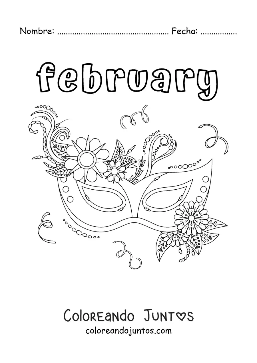 Imagen para colorear de february con máscara de carnaval