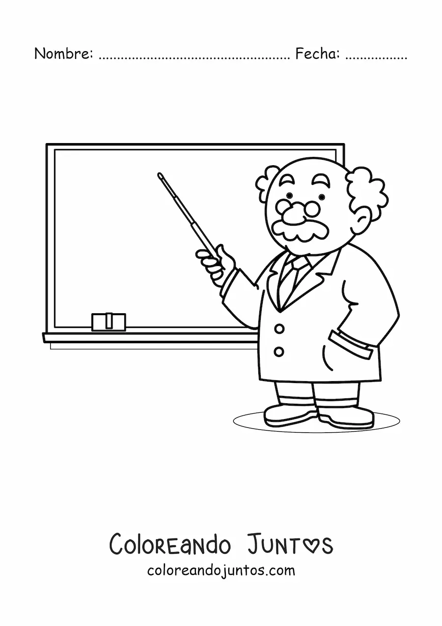 Imagen para colorear de un profesor apuntando al pizarrón