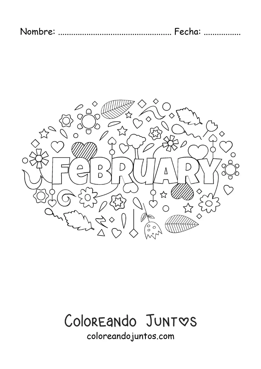 Imagen para colorear de febrero en inglés con flores
