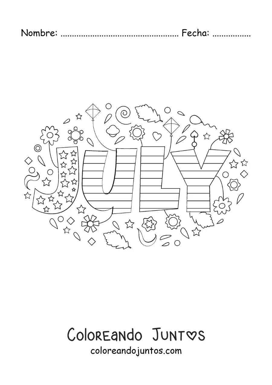 Imagen para colorear de julio en inglés con flores
