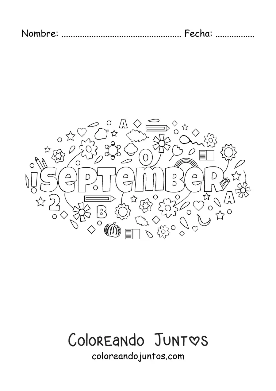 Imagen para colorear de septiembre en inglés con flores