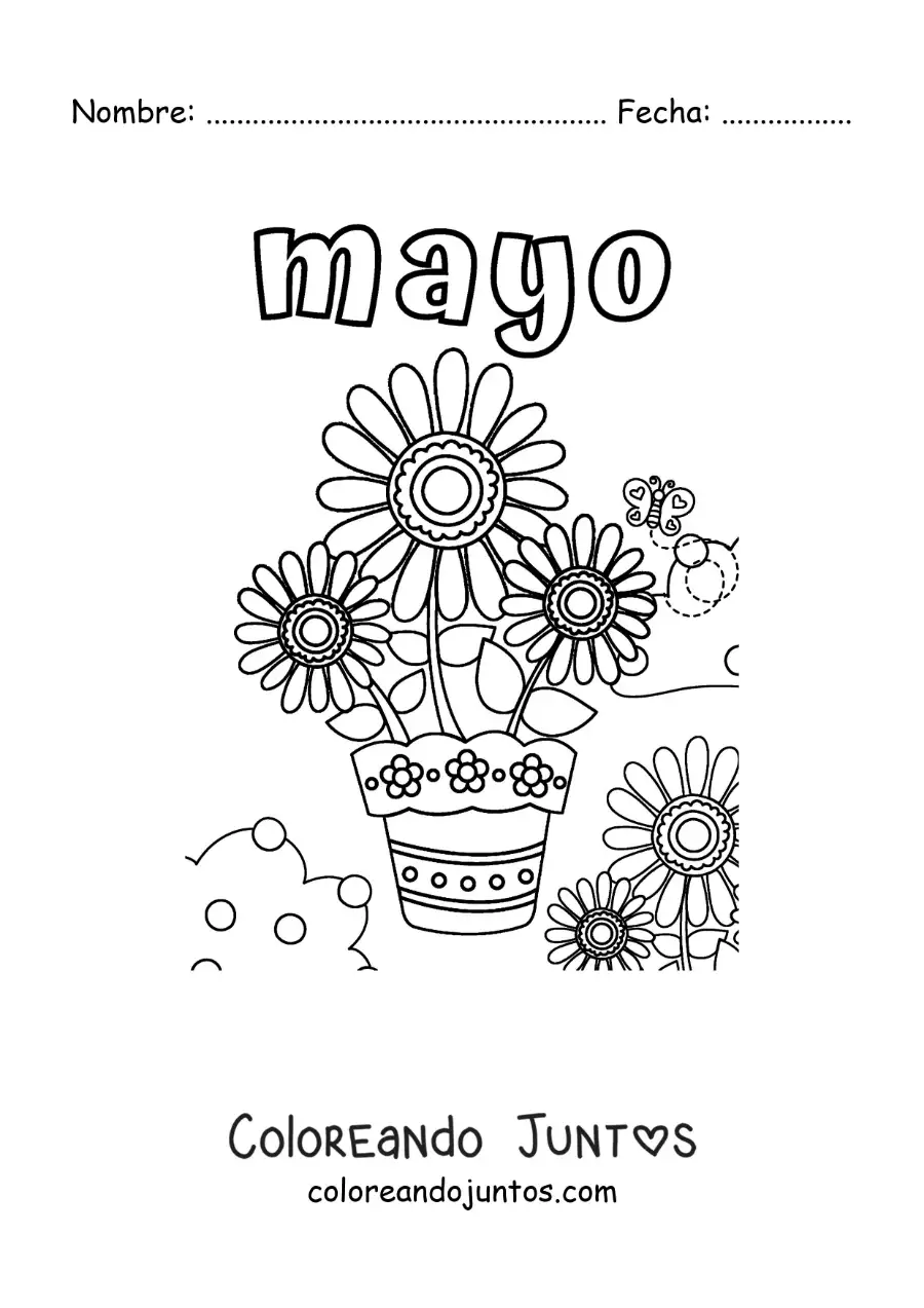 Imagen para colorear de mayo con girasoles