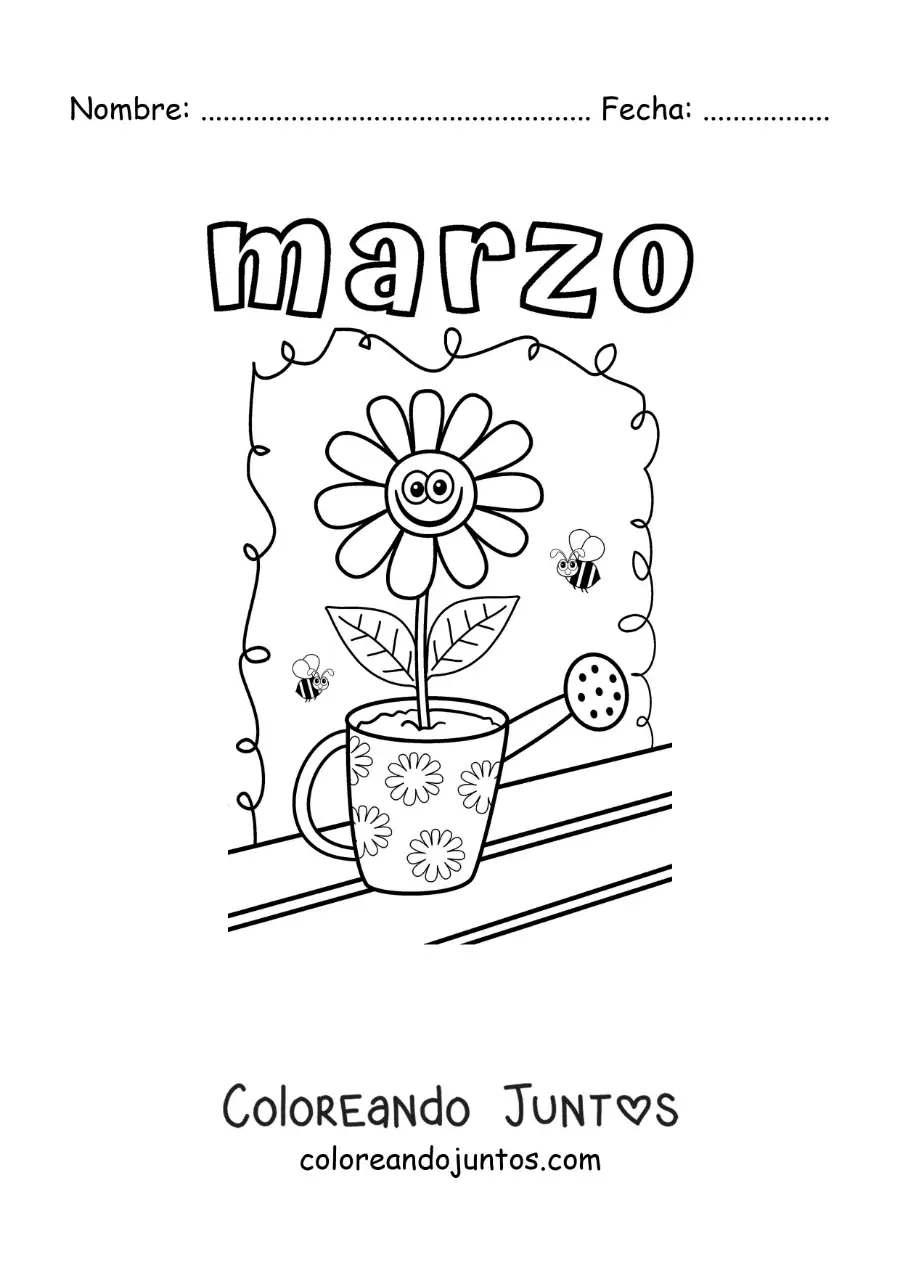 Imagen para colorear de marzo con una flor animada