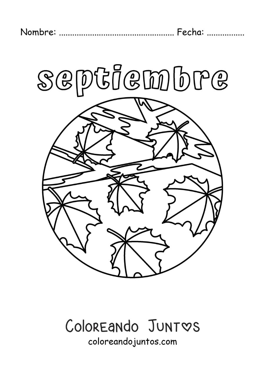 Imagen para colorear de septiembre con hojas de otoño