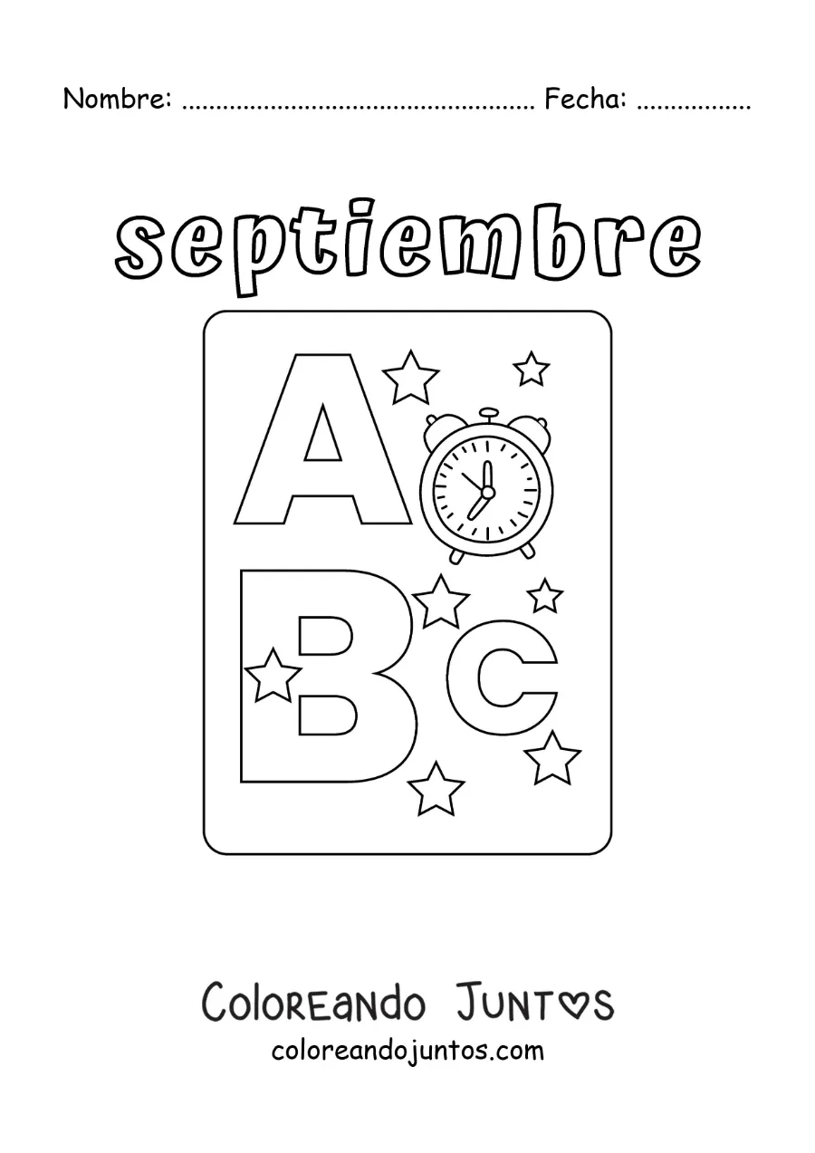 Imagen para colorear de septiembre con símbolos alusivos al regreso a clases