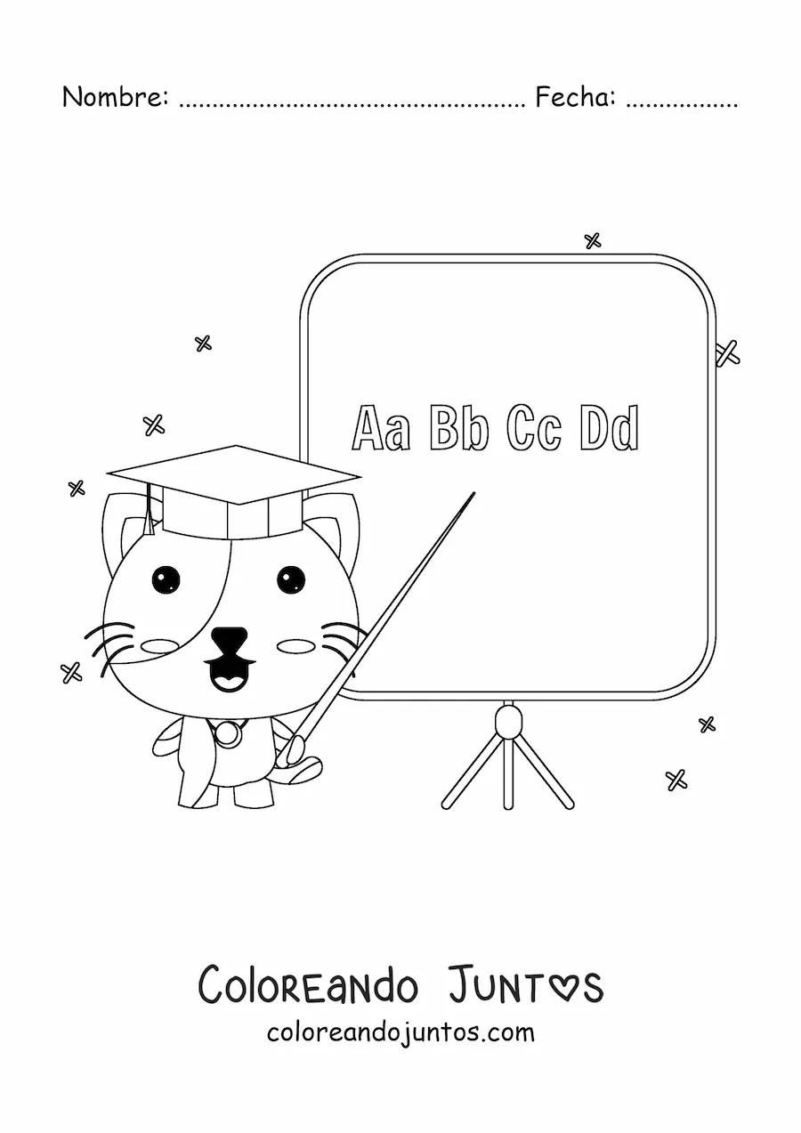 Imagen para colorear de un gato animado dando clases como un profesor
