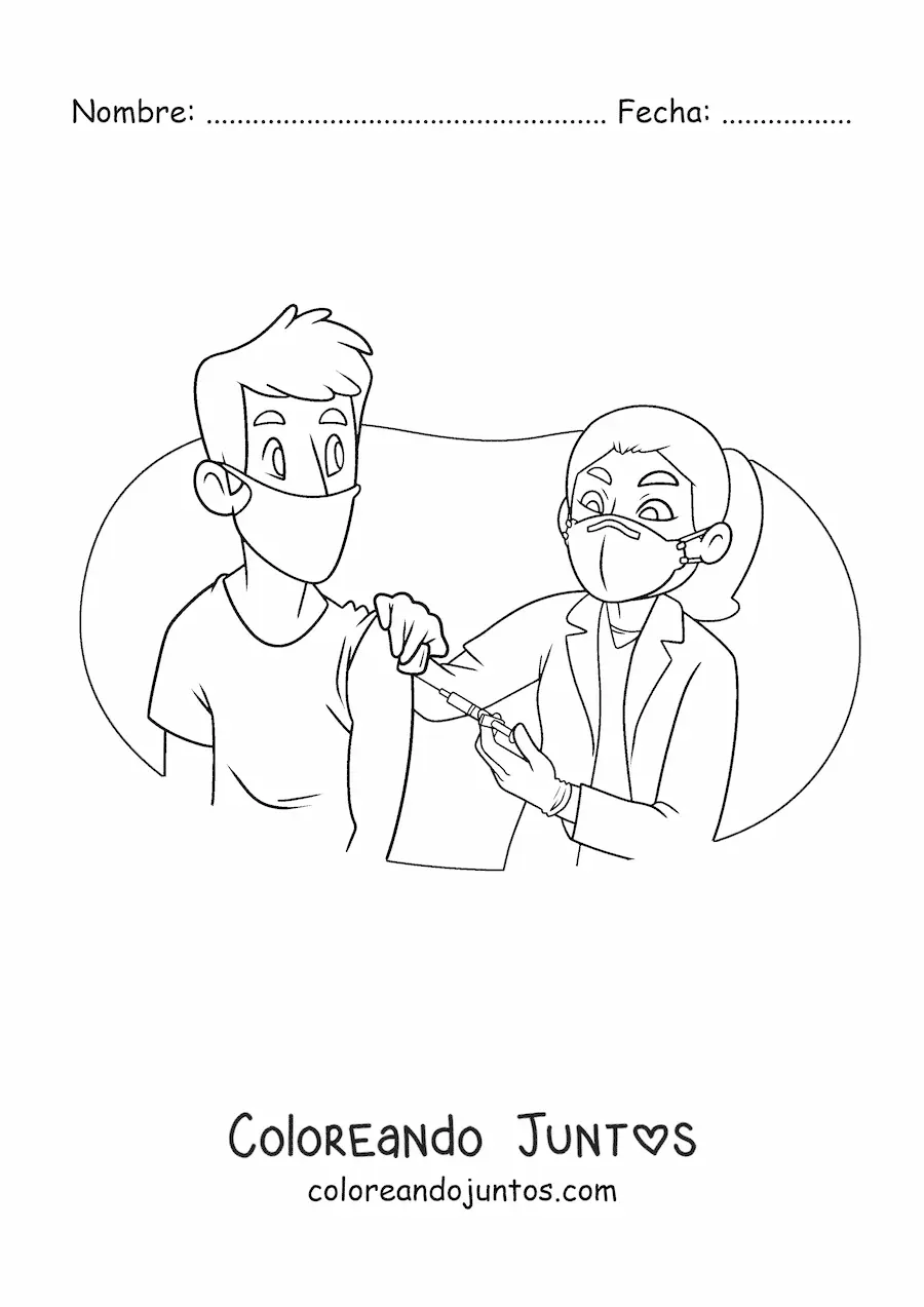 Imagen para colorear de una doctora vacunando a un paciente