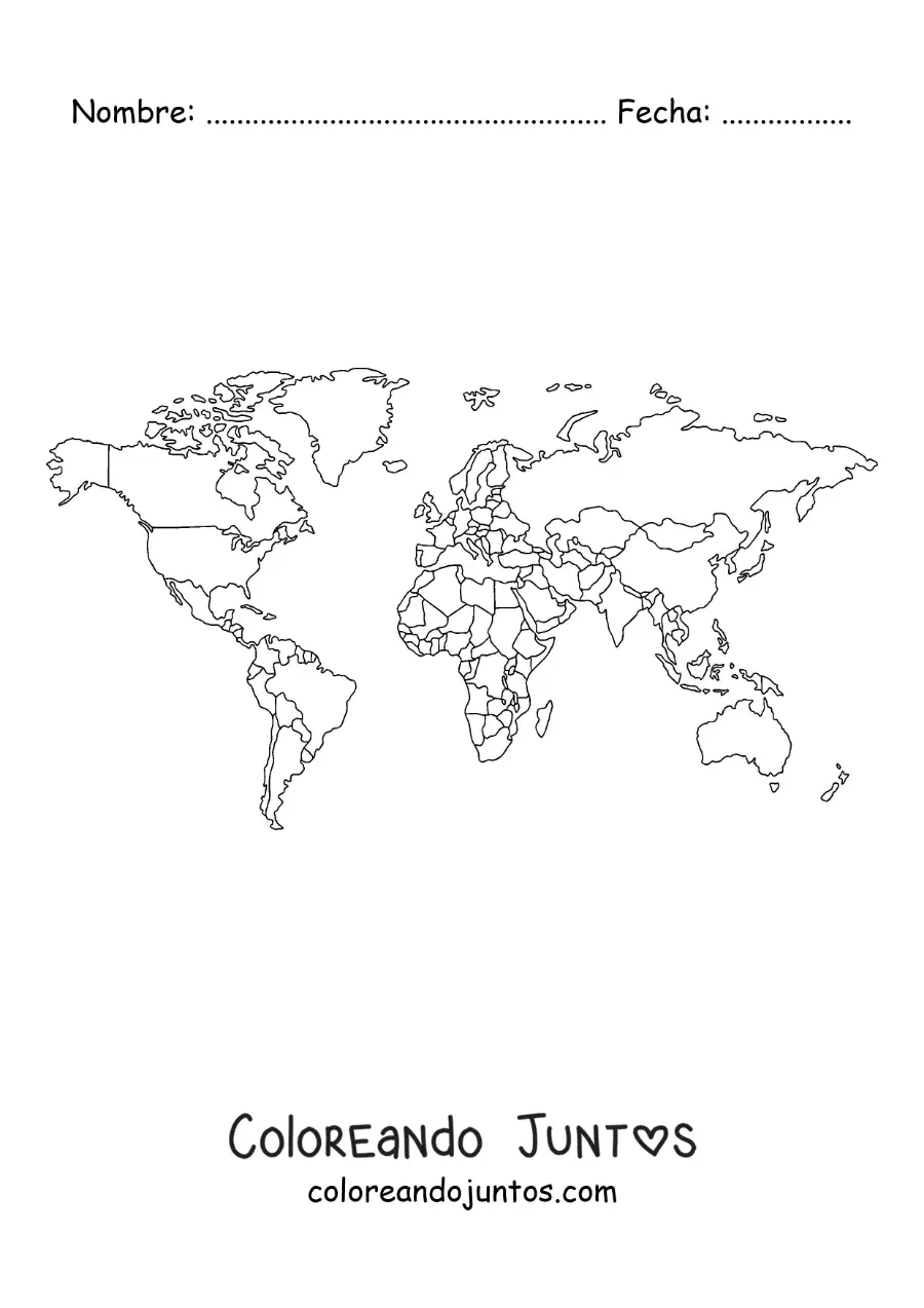 Imagen para colorear de mapamundi político
