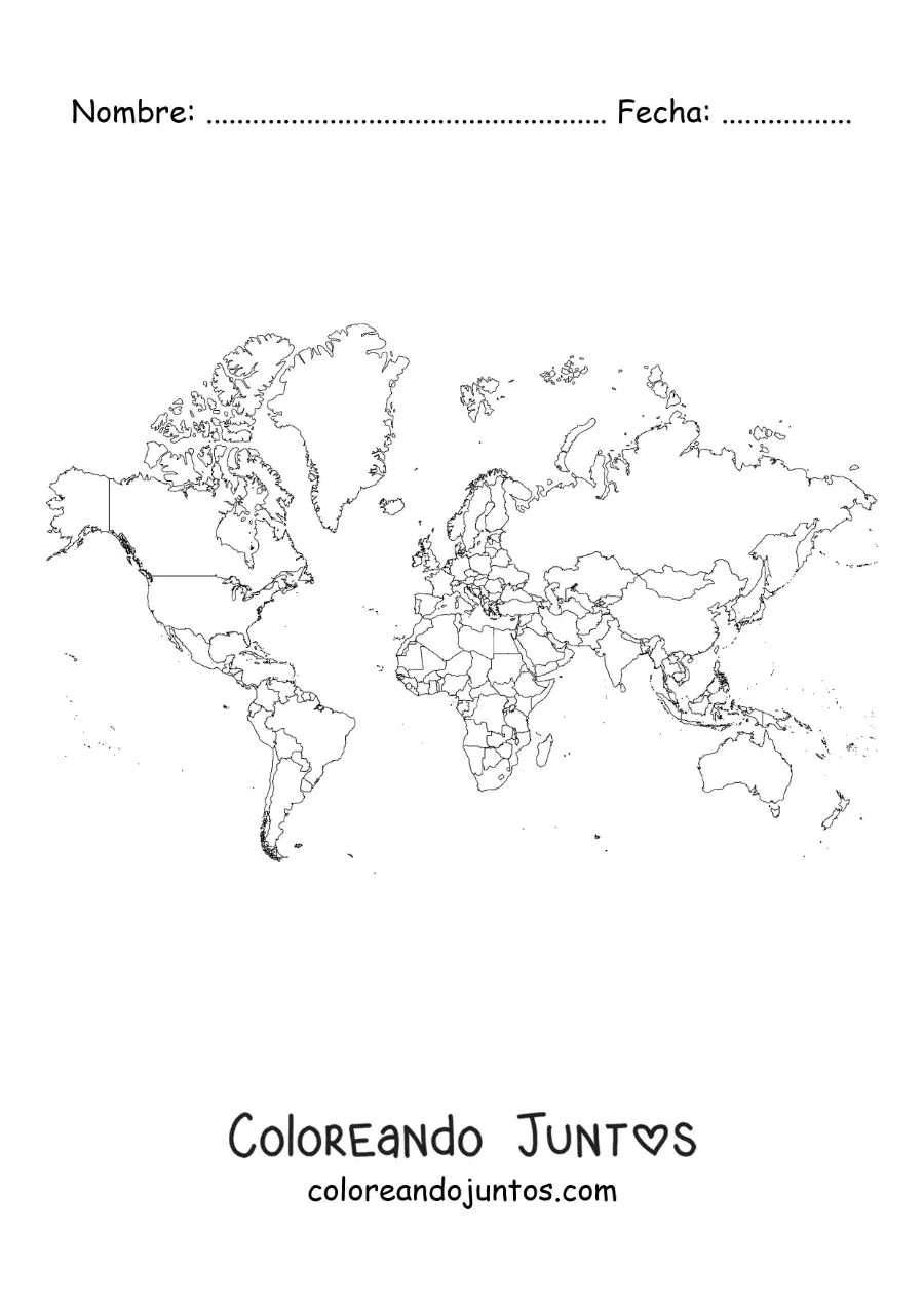 Imagen para colorear de mapamundi político de mercator