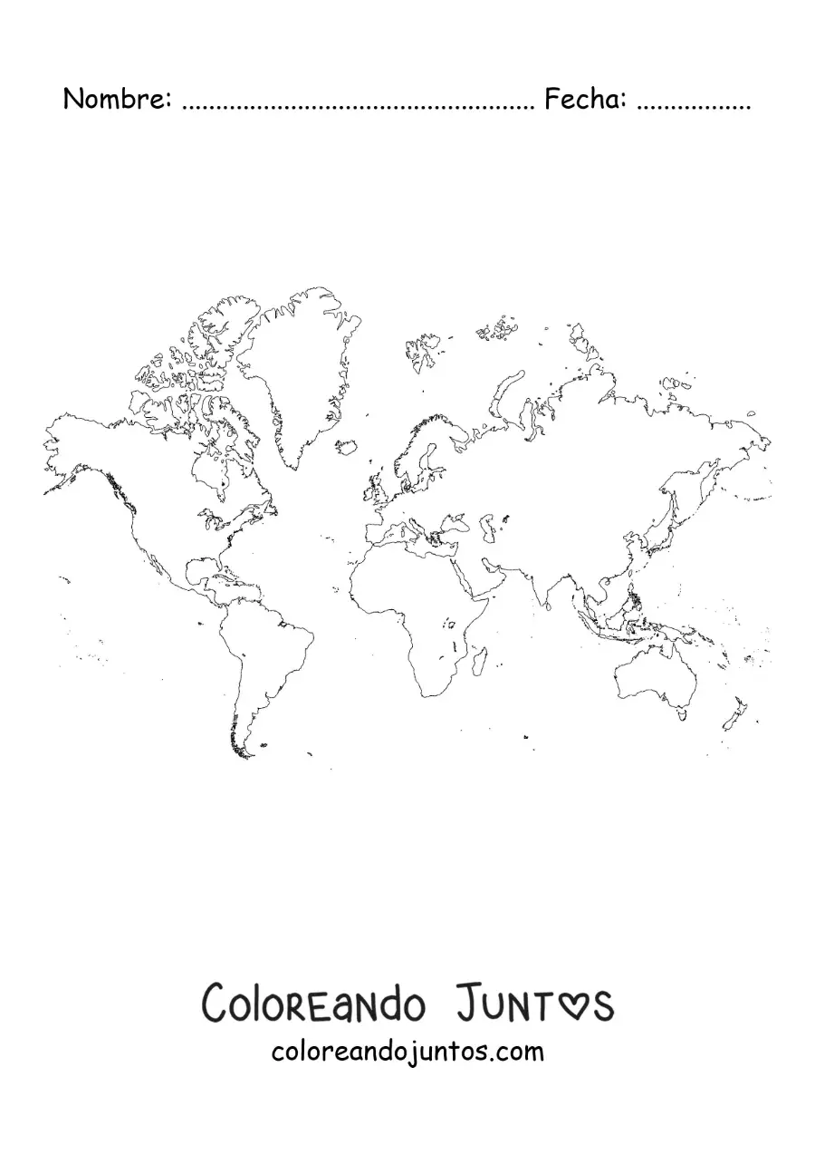 Imagen para colorear de proyección del mapamundi de mercator