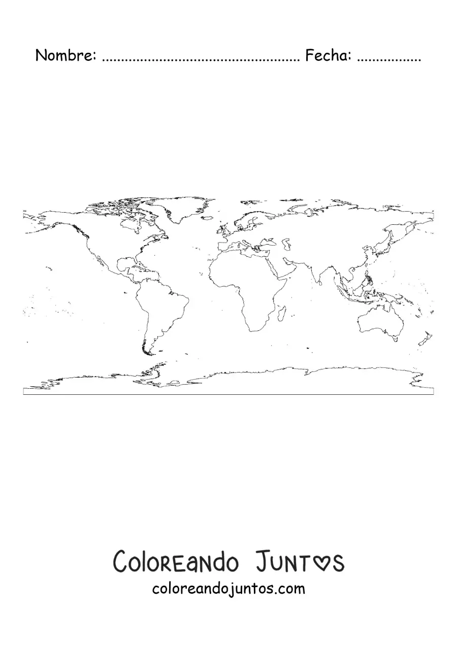 Imagen para colorear de mapa del mundo con proyección equirectangular