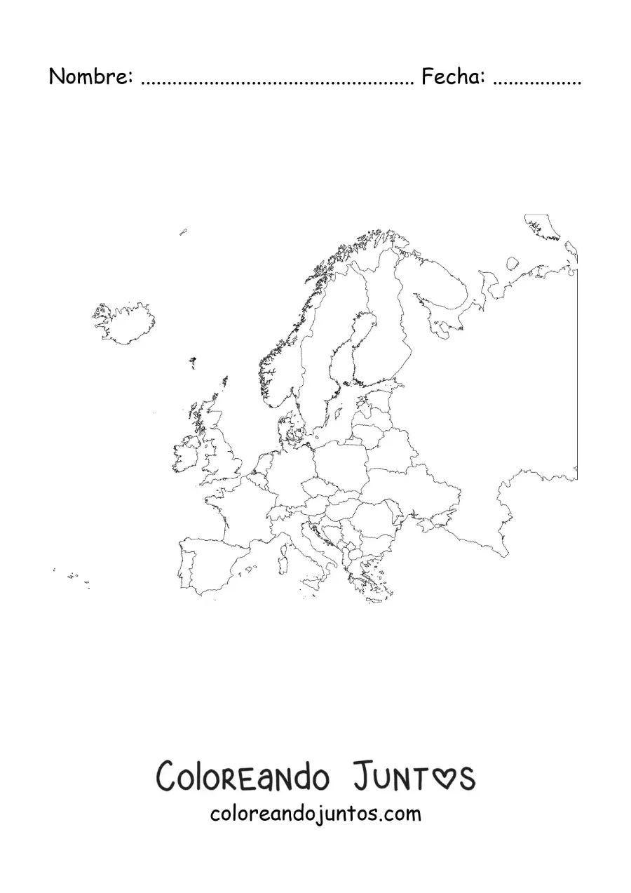 Imagen para colorear de mapa político de Europa
