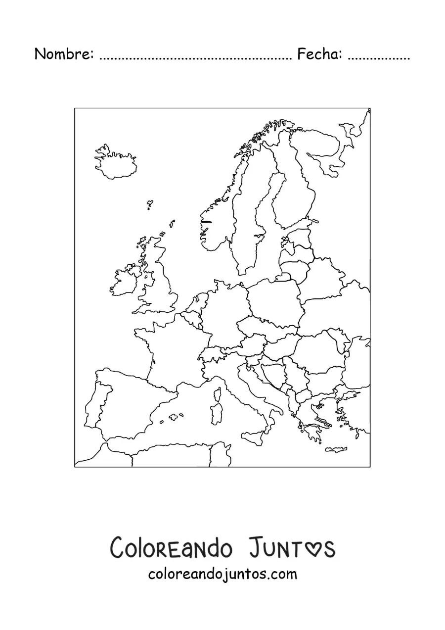 Imagen para colorear de mapa político del continente europeo