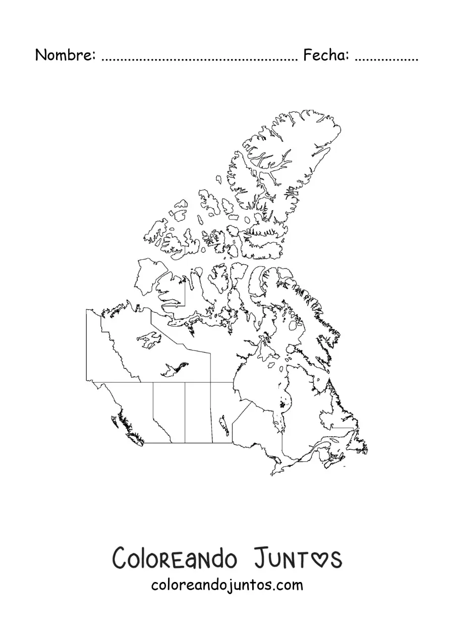 Imagen para colorear de mapa político de Canadá