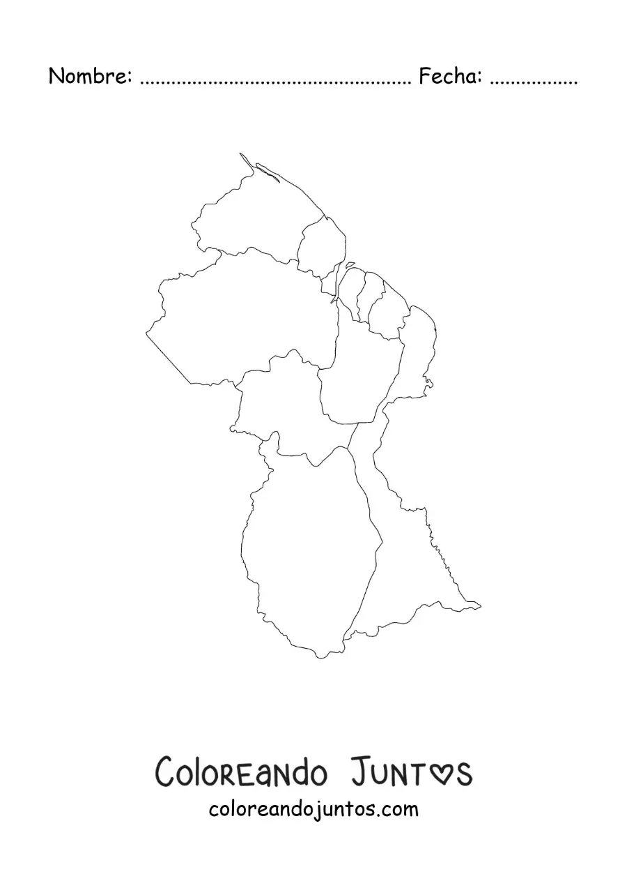 Imagen para colorear de mapa político de Guyana